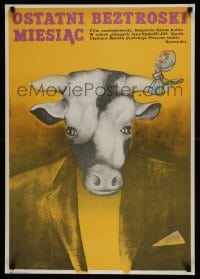 9t786 PLAVENI HRIBAT Polish 23x33 1977 artwork of wild bull-headed man by Piotr Syski!