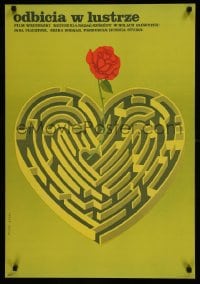 9t793 REFLECTIONS Polish 23x33 1977 cool Syski art of heart-shaped maze w/rose in the center!