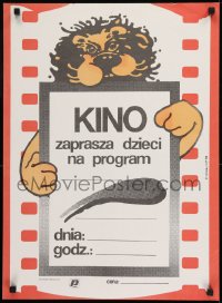 9t828 KINO ZAPRASZA DZIECI NA PROGRAM Polish 19x26 1985 art of lion holding sign by Jakub Erol!