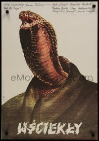 9t829 MAD DOG Polish 18x26 1980 Andrzej Pagowski art of man with cobra snake head!