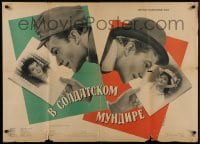 9t524 IN SOLDIER'S UNIFORM Russian 28x39 1957 image of man with two loves by Rudin!