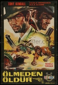 9t174 HATE IS MY GOD Turkish 1969 Picchioni Franco spaghetti western art of Tony Kendall w/ gun!