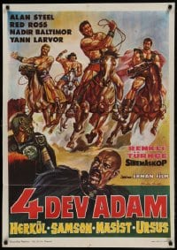 9t192 SAMSON & THE MIGHTY CHALLENGE Turkish 1964 cool art of mythological strong men on horses!