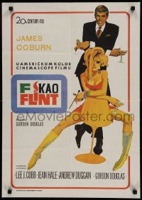 9t382 IN LIKE FLINT Yugoslavian 19x27 1967 art of secret agent James Coburn & sexy Jean Hale!