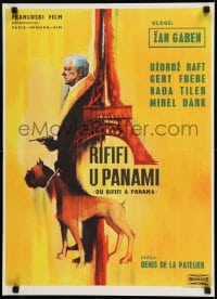 9t414 UPPER HAND Yugoslavian 19x26 1967 cool art of Jean Gabin with gun & boxer dog by Eiffel Tower