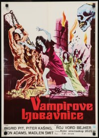 9t415 VAMPIRE LOVERS Yugoslavian 19x27 1970 Hammer, taste the deadly passion of the blood-nymphs!