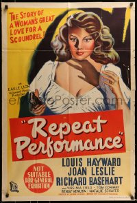 9w741 REPEAT PERFORMANCE Aust 1sh 1947 neither Joan Leslie's kissing nor killing changes her destiny!