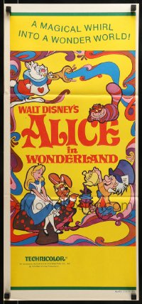 9w749 ALICE IN WONDERLAND Aust daybill R1974 Walt Disney Lewis Carroll classic, psychedelic art!