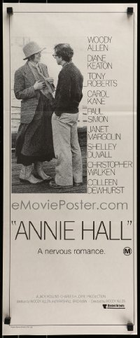 9w752 ANNIE HALL Aust daybill 1977 full-length Woody Allen & Diane Keaton, a nervous romance!