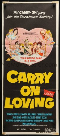 9w774 CARRY ON LOVING Aust daybill 1970 Sidney James, English comedy!