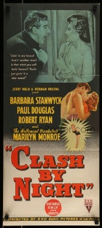 9w777 CLASH BY NIGHT Aust daybill 1952 Fritz Lang, Hollywood Bombshell Marilyn Monroe shown!