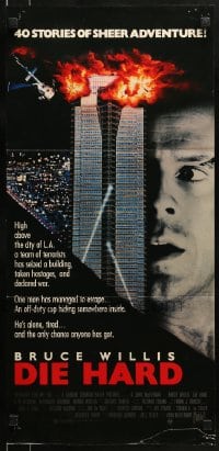 9w787 DIE HARD Aust daybill 1988 best close up of Bruce Willis as John McClane holding gun!