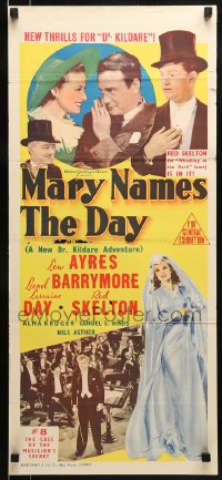 9w789 DR. KILDARE'S WEDDING DAY Aust daybill 1944 images of Lew Ayres, Laraine Day, Barrymore!