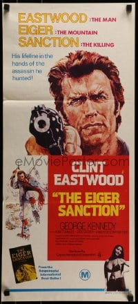 9w792 EIGER SANCTION Aust daybill 1975 Eastwood's lifeline was held by the assassin he hunted!