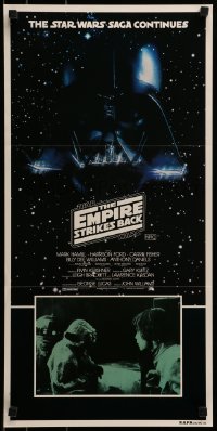 9w795 EMPIRE STRIKES BACK Aust daybill 1980 Darth Vader helmet in space + inset image of Yoda & Luke!