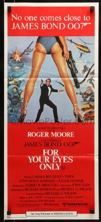 9w802 FOR YOUR EYES ONLY Aust daybill 1981 Roger Moore as James Bond, art by Brian Bysouth!