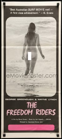 9w803 FREEDOM RIDERS Aust daybill 1972 completely naked Aussie surfer girl, black border design!
