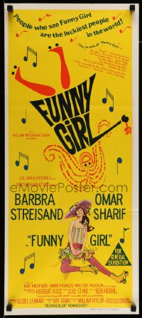 9w804 FUNNY GIRL Aust daybill 1969 hand litho of Barbra Streisand, directed by William Wyler!