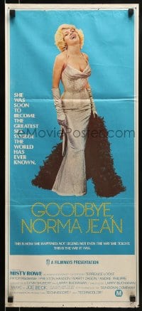 9w811 GOODBYE NORMA JEAN Aust daybill 1976 full-length art of Misty Rowe as sexiest Marilyn Monroe!