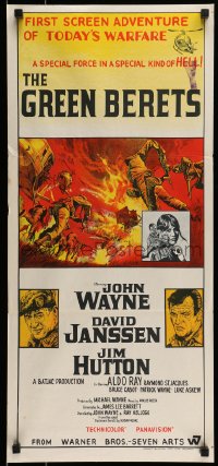 9w817 GREEN BERETS Aust daybill 1968 John Wayne, David Janssen, Jim Hutton, cool Vietnam War art!