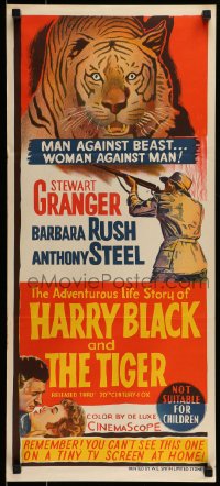 9w825 HARRY BLACK & THE TIGER Aust daybill 1958 cool art of tiger, hunter Stewart Granger with gun!