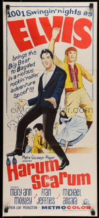 9w826 HARUM SCARUM Aust daybill 1965 rockin' Elvis Presley & Mary Ann Mobley in a swingin' spoof!