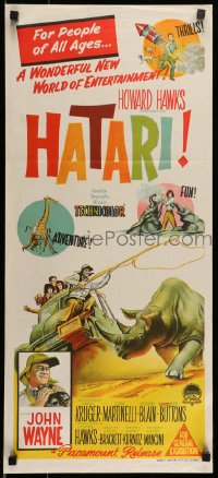 9w827 HATARI Aust daybill 1962 Howard Hawks, artwork of John Wayne in Africa!