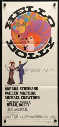 9w830 HELLO DOLLY Aust daybill 1970 art of Barbra Streisand & Walter Matthau by Richard Amsel!
