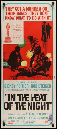 9w837 IN THE HEAT OF THE NIGHT Aust daybill 1967 Sidney Poitier, Rod Steiger, cool crime art!