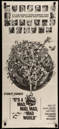 9w842 IT'S A MAD, MAD, MAD, MAD WORLD Aust daybill R1970s art of entire cast on Earth by Jack Davis!
