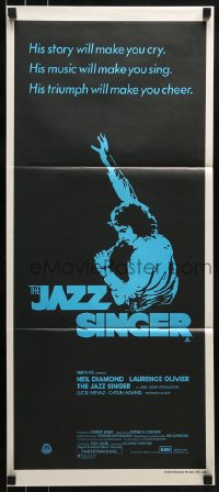 9w846 JAZZ SINGER Aust daybill 1981 artwork of Neil Diamond singing into microphone, re-make!
