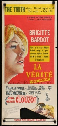 9w858 LA VERITE Aust daybill 1961 super sexy Brigitte Bardot, Henri-Georges Clouzot!