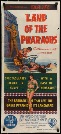 9w860 LAND OF THE PHARAOHS Aust daybill 1955 sexy Egyptian Joan Collins wearing bikini by pyramids, Hawks