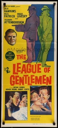 9w861 LEAGUE OF GENTLEMEN Aust daybill 1960 Jack Hawkins, gangsters, Basil Dearden directed!