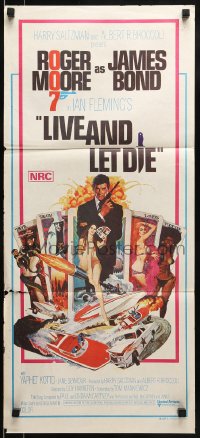 9w867 LIVE & LET DIE Aust daybill 1973 McGinnis art of Moore as James Bond & sexy tarot cards!