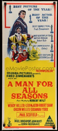 9w877 MAN FOR ALL SEASONS Aust daybill 1966 Scofield, Robert Shaw, Best Picture Academy Award!