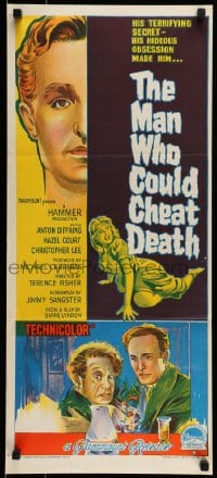 9w878 MAN WHO COULD CHEAT DEATH Aust daybill 1959 Hammer horror, Richardson Studio artwork!