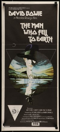 9w879 MAN WHO FELL TO EARTH Aust daybill 1976 Nicolas Roeg, best art of David Bowie by Vic Fair!