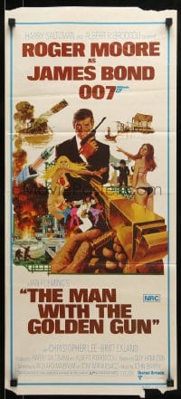 9w881 MAN WITH THE GOLDEN GUN Aust daybill 1974 art of Roger Moore as James Bond by McGinnis!