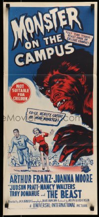 9w894 MONSTER ON THE CAMPUS Aust daybill 1958 art of beast amok at college!