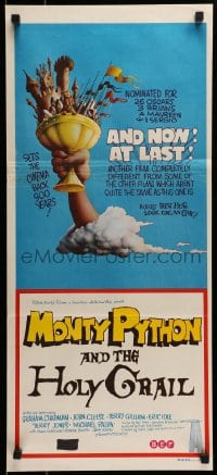9w895 MONTY PYTHON & THE HOLY GRAIL Aust daybill 1975 Terry Gilliam, John Cleese, wonderful art!