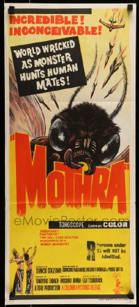 9w898 MOTHRA Aust daybill 1962 Mosura, Toho, Ishiro Honda, monster hunts human mates!
