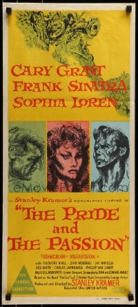 9w915 PRIDE & THE PASSION Aust daybill 1957 art of Cary Grant, Frank Sinatra and sexy Sophia Loren!