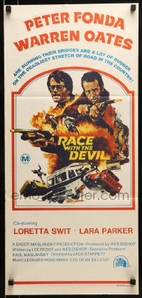 9w917 RACE WITH THE DEVIL Aust daybill 1975 Peter Fonda & Oates are burning bridges & rubber!