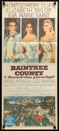 9w920 RAINTREE COUNTY Aust daybill 1958 art of Montgomery Clift, Elizabeth Taylor & Eva Marie Saint!