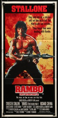 9w921 RAMBO FIRST BLOOD PART II Aust daybill 1985 no man, no law, no war can stop Stallone!