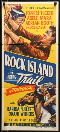 9w924 ROCK ISLAND TRAIL Aust daybill 1951 art of Forrest Tucker vs Native Americans!