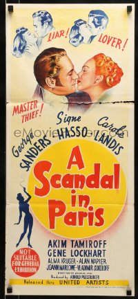9w932 SCANDAL IN PARIS Aust daybill 1946 George Sanders, Signe Hasso, Carole Landis!