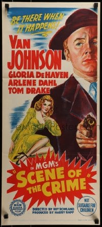 9w933 SCENE OF THE CRIME Aust daybill 1949 art of Van Johnson pointing gun, Gloria DeHaven!