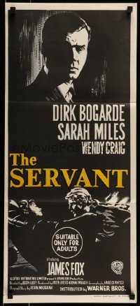 9w935 SERVANT Aust daybill 1964 Dirk Bogarde, written by Harold Pinter, directed by Joseph Losey!